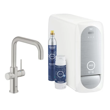 Grohe Blue Home U-kifolyós kezdőkészlet S-es méretű filterrel, szín: SuperSteel