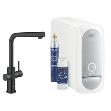 Grohe Blue Home L-kifolyós kezdőkészlet S-es méretű filterrel, kihúzható fejjel, bársony fekete