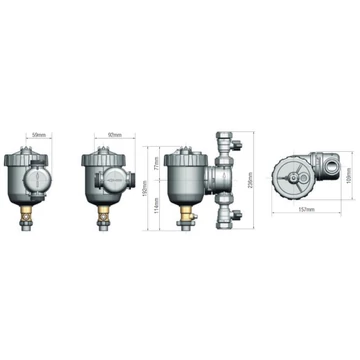 FERNOX Total Filter Compact 3/4" + F9 - fűtésrendszerbe építhető kombinált mágneses szűrő csapokkal