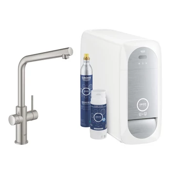 Grohe Blue Home L-kifolyós kezdőkészlet S-es méretű filterrel, szín: SuperSteel