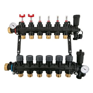 Hakatherm SkyFlow osztó - gyűjtő átfolyásmérő + komplett végelem 6 kör 1" - 3/4" EUROKÓNUSZ műanyag Hakatherm SkyFlow osztó - gyűjtő átfolyásmérő + komplett végelem 6 kör 1" - 3/4" EUROKÓNUSZ műanyag