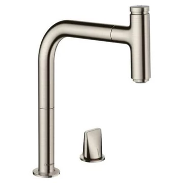 Hansgrohe Metris Select M71 2-lyukú konyhai csaptelep 200 kihúzható kifolyó (M7119), rm. acél hatású