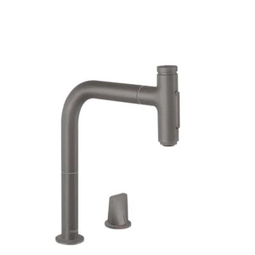 Hansgrohe Metris Select M71 2-lyukú konyhai csaptelep 200 kihúzható kifolyó (M7120), szálcs. fekete