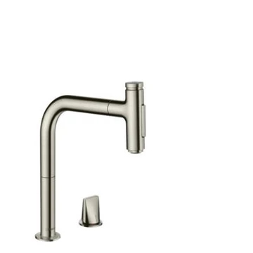 Hansgrohe Metris Select M71 2-lyukú konyhai csaptelep 200 kihúzható kifolyó (M7120), rm. acél hatású
