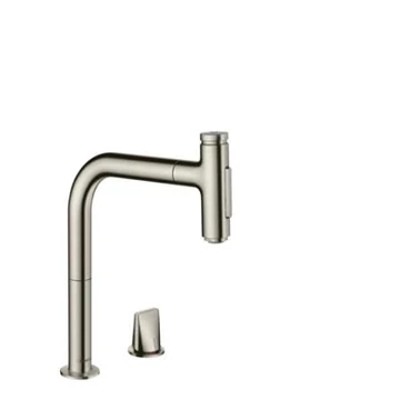 Hansgrohe Metris Select M71 2 lyukú konyhai mosdócsapt. kihúzható kifolyó, 200 2jet, rm. acél hatású