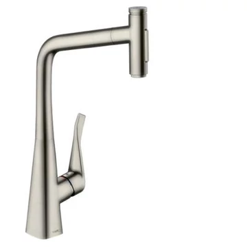Hansgrohe Metris Select M71 konyhai csaptelep 320 2jet, kihúzható kifolyó, rm. acél hatású