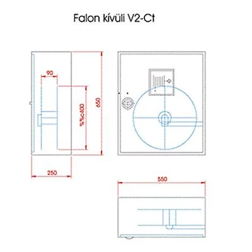 Tűzcsapszekrény piros V2-Ct 650x550x250 NA400 tömlőkifordítóval, falon kívüli, KOMPLETT