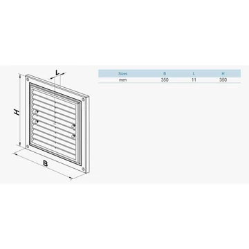 VENTS szellőzőrács MV 350x350 S M beépítőkarmokkal