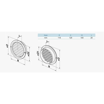VENTS szellőzőrács kerek hálós MV 100bVs