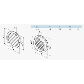 VENTS szellőzőrács kerek hálós MV 125bVs