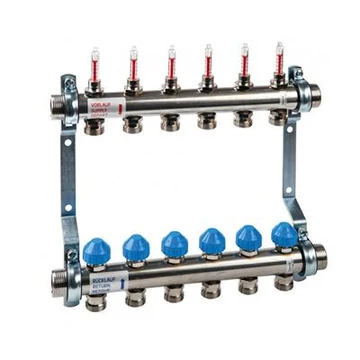 WATTS osztó-gyűjtő 1"-3/4" + áramlásmérő 6 körös EUROKÓNUSZ inox