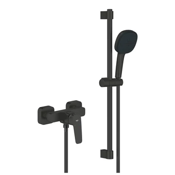 Grohe Cubeo zuhany csaptelep + Tempesta Cube 110 zuhanyszett fali zuhanyrúddal, matt fekete