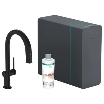 Hansgrohe Aqittura M91 Sodasystem konyhai csapt. 210, kihúzható kifolyó, 1jet, sBox, matt fekete