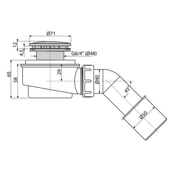 Alcaplast zuhanyszifon 50-es alacsony - ép.mag. 65mm