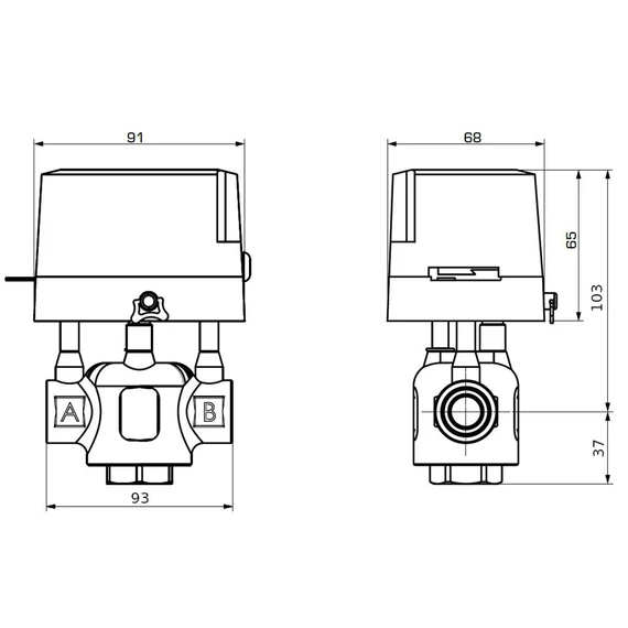 ESBE ZRS234 230VAC 2-P 25-5.7 BM 1" motoros váltószelep rugós visszatérítésű 3 járatú (43123300)