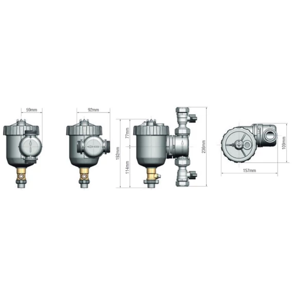 FERNOX Total Filter Compact 3/4" + F9 - fűtésrendszerbe építhető kombinált mágneses szűrő csapokkal